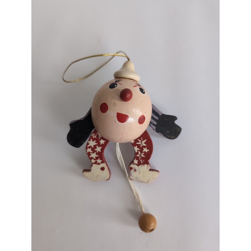 Pull String Christmas Ornament Toy Wood Humpty Dumpty Egg Vintage Whimsical 4"